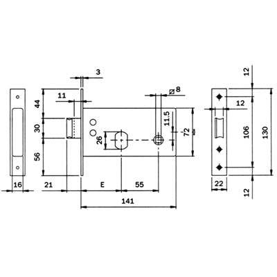 Mortise band lock 725 Iseo Backset 60 mm