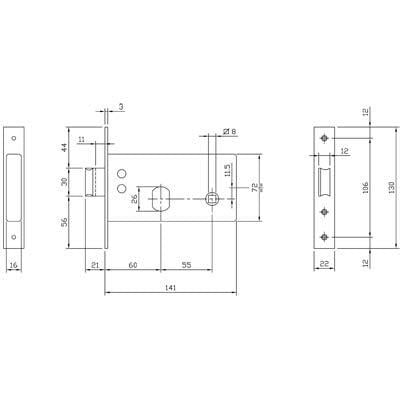 Mortise band lock 725 Iseo Backset 60 mm