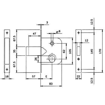 Mortise Gate Lock 600450 Iseo Backset 45 mm