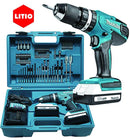 Makita HP457DWE10 Trapano Avvitatore con Percussione 2x18 V 1,5 Ah Li + 74 Accessori + Valigetta