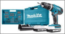 Makita HP457DWE10 Trapano Avvitatore con Percussione 2x18 V 1,5 Ah Li + 74 Accessori + Valigetta