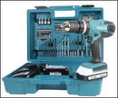 Makita HP457DWE10 Trapano Avvitatore con Percussione 2x18 V 1,5 Ah Li + 74 Accessori + Valigetta