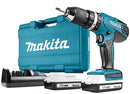 Makita HP457DWE10 Trapano Avvitatore con Percussione 2x18 V 1,5 Ah Li + 74 Accessori + Valigetta