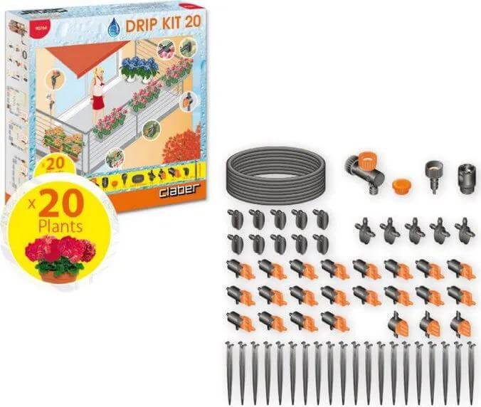 Claber Set per Irrigazione Giardino Balcone per 20 Piante - Kit Drip 20